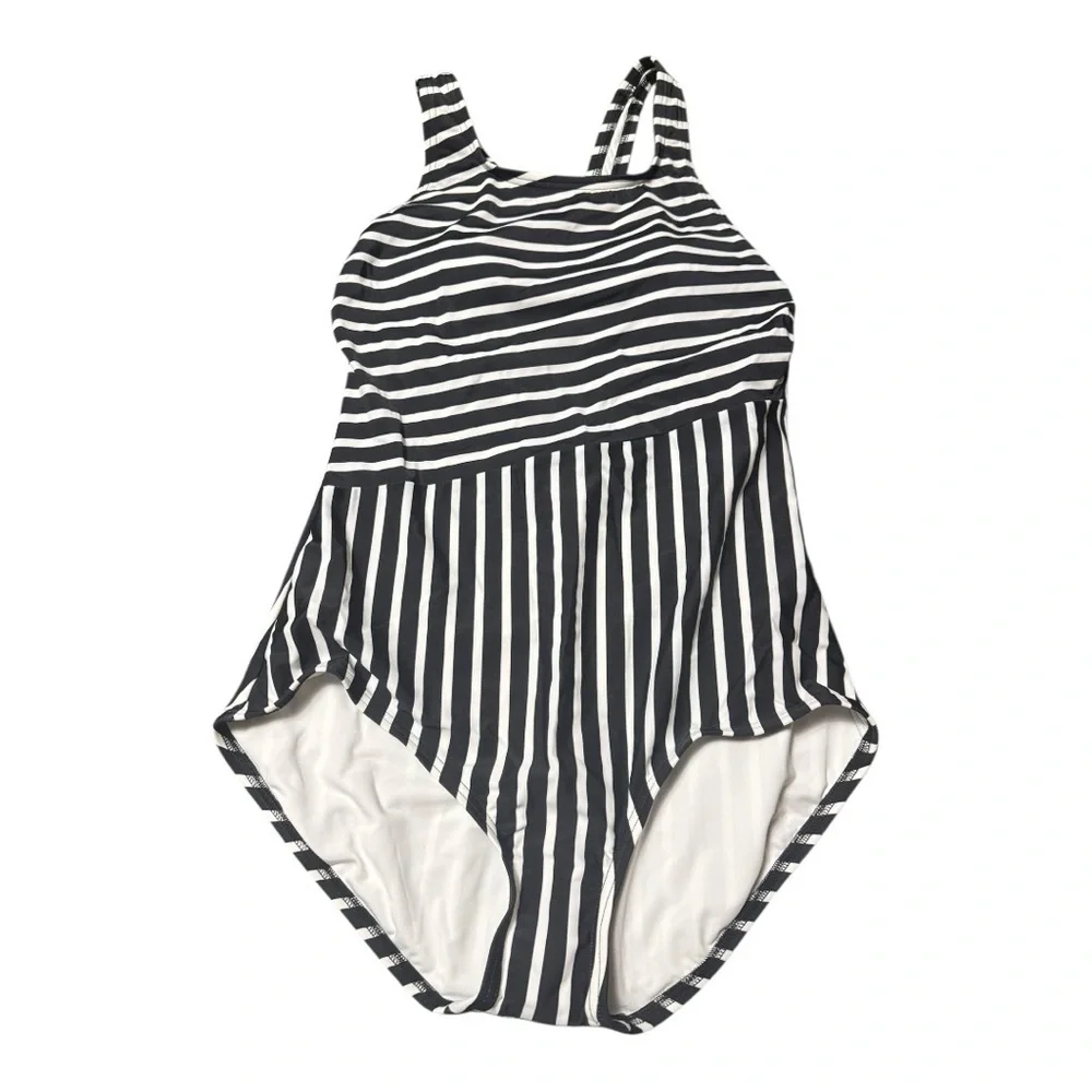 Lands' End Women’s Padded One Piece Swimsuit in Black and White Stripes